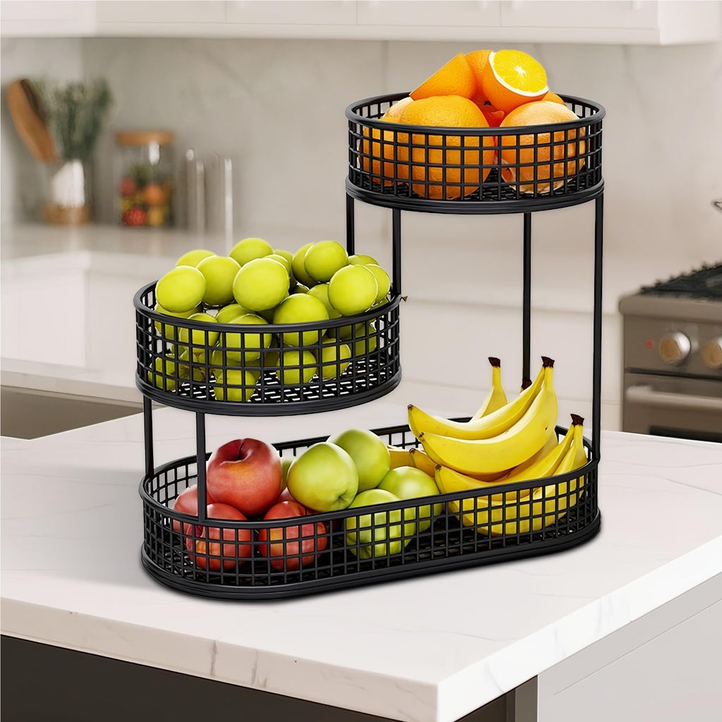 3-Tier Black Metal Fruit Basket with Cover R956412