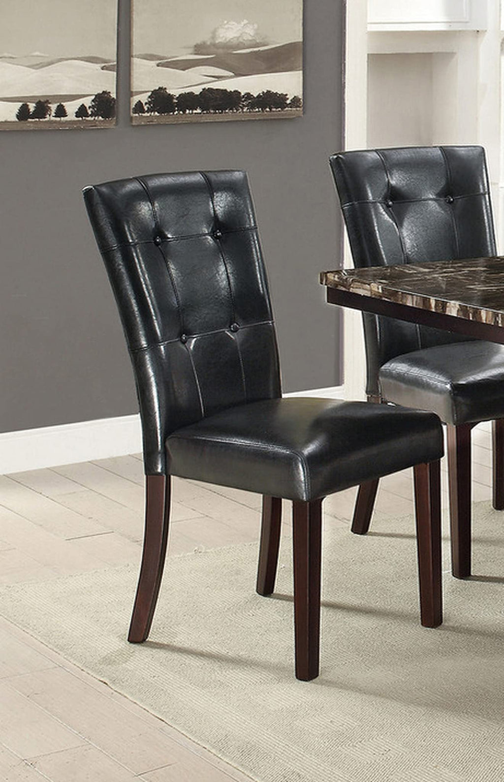 Set of 2 Black Faux Leather Tufted Dining Chairs A5211