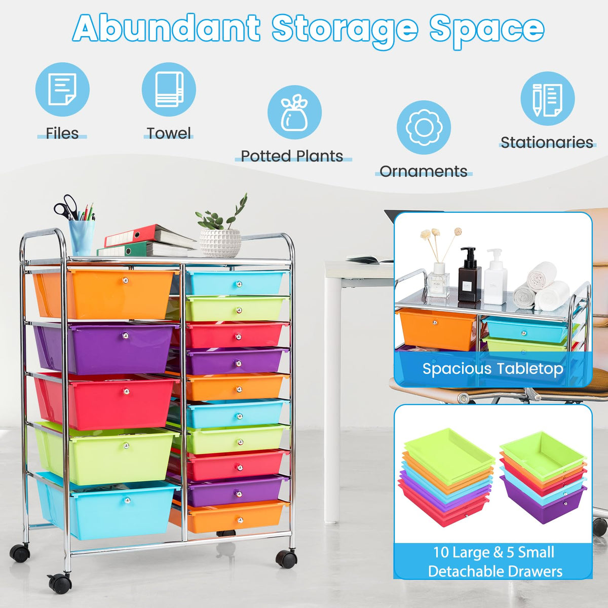 15 Drawer Rolling Cart with Lockable Wheels Q10635