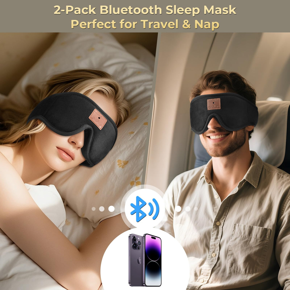3D Bluetooth Sleep Mask with Headphones 2-Pack N133