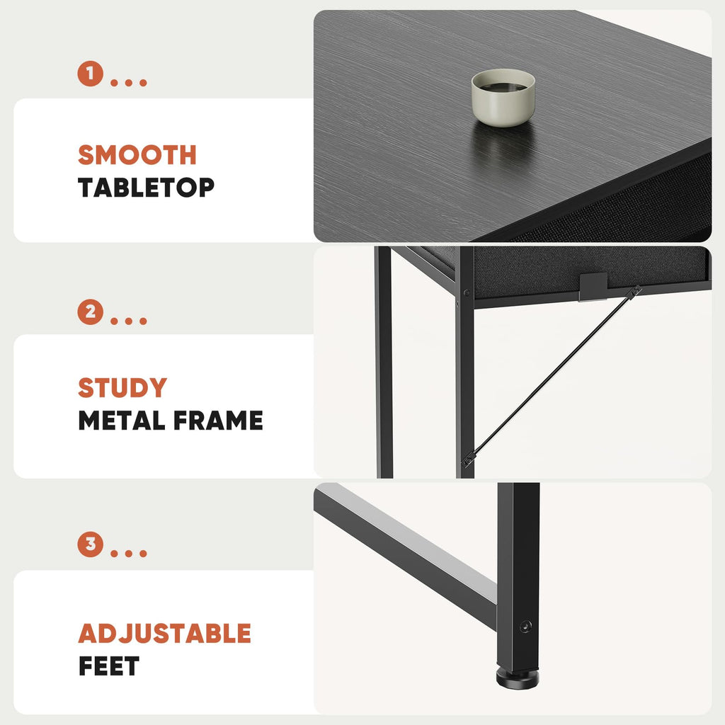 32" Black Computer Desk with Drawers Y70412