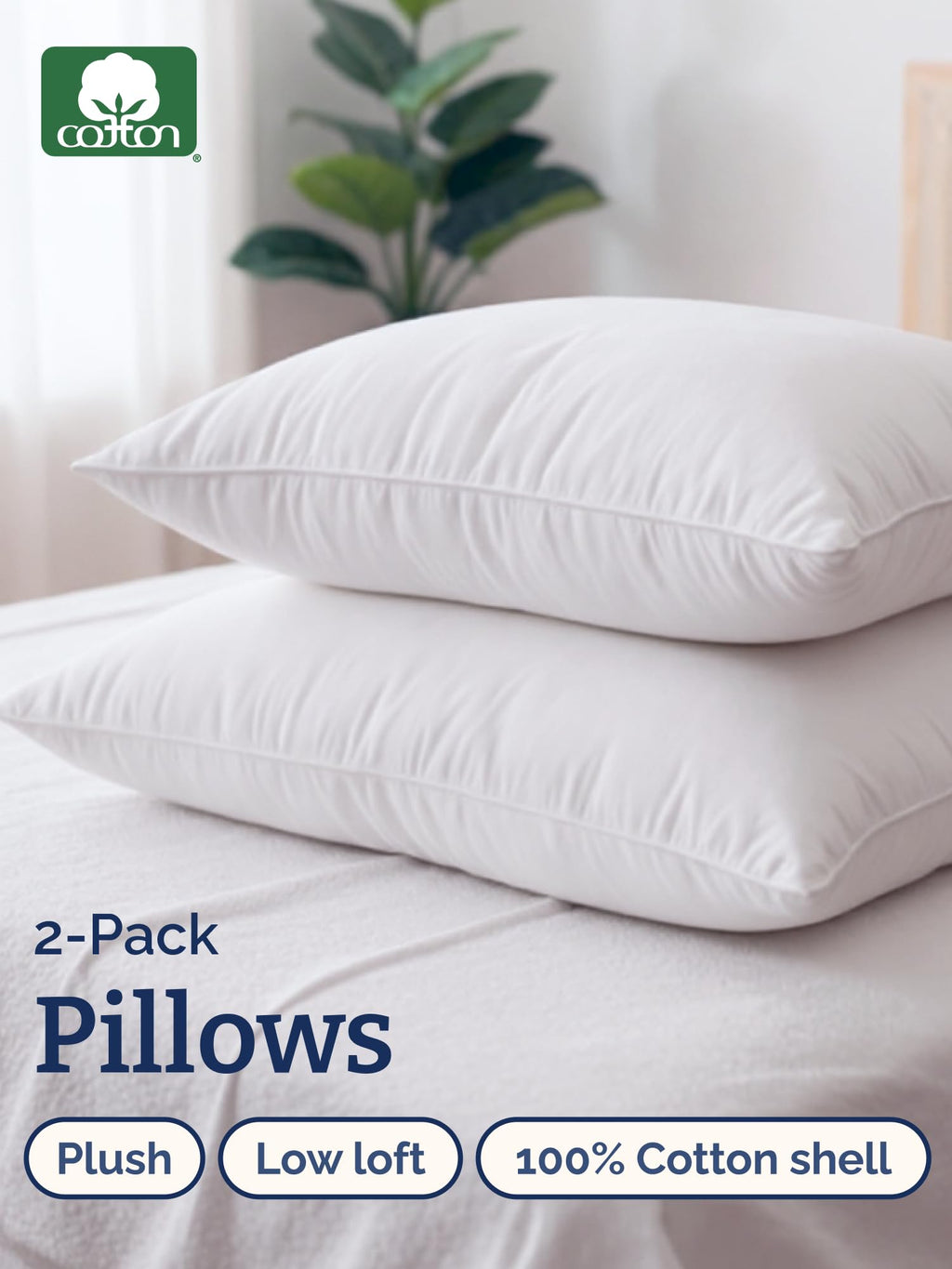 100% Cotton King Size Bed Pillows Set of 2 White E68804
