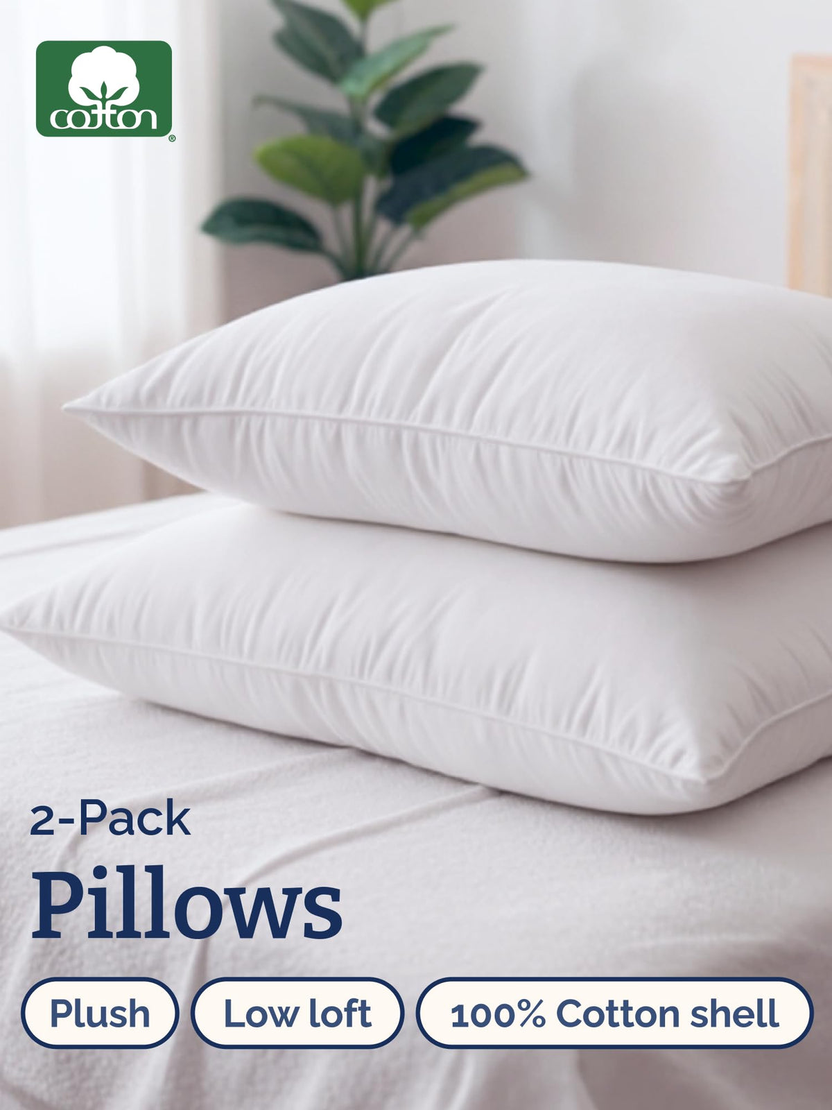 100% Cotton King Size Bed Pillows Set of 2 White E68804
