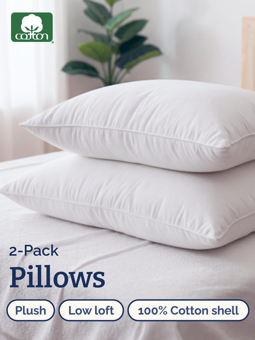100% Cotton King Size Bed Pillows Set of 2 White E68804