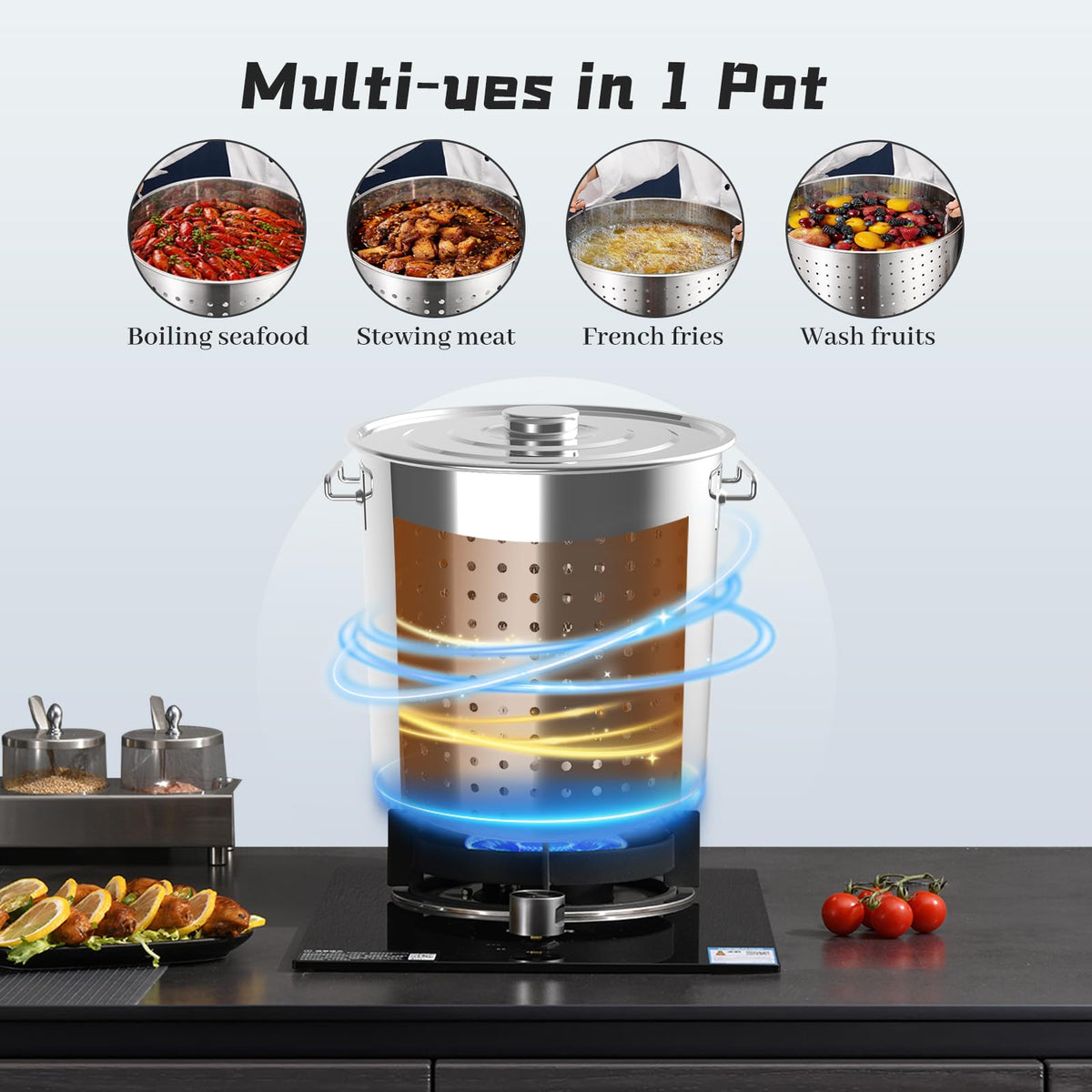 40-Quart Stainless Steel Seafood Boil Pot with Strainer M8481