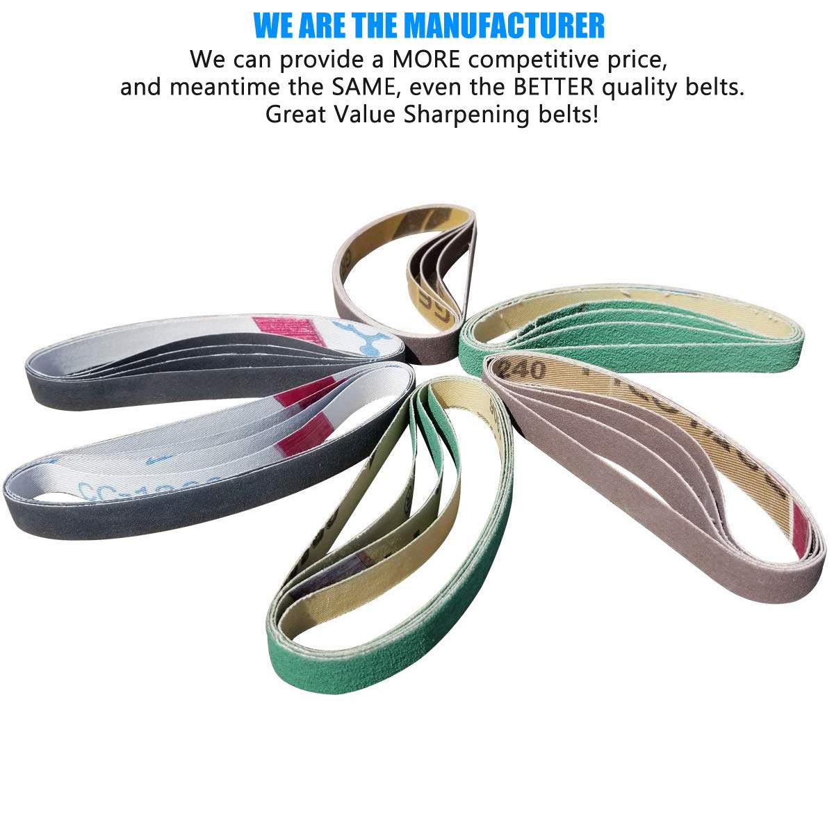 24 Pack 1/2" x 10" Replacement Knife Sharpener Sander Belt Kit 80/120/240/400/1000/1200 Grits V50834