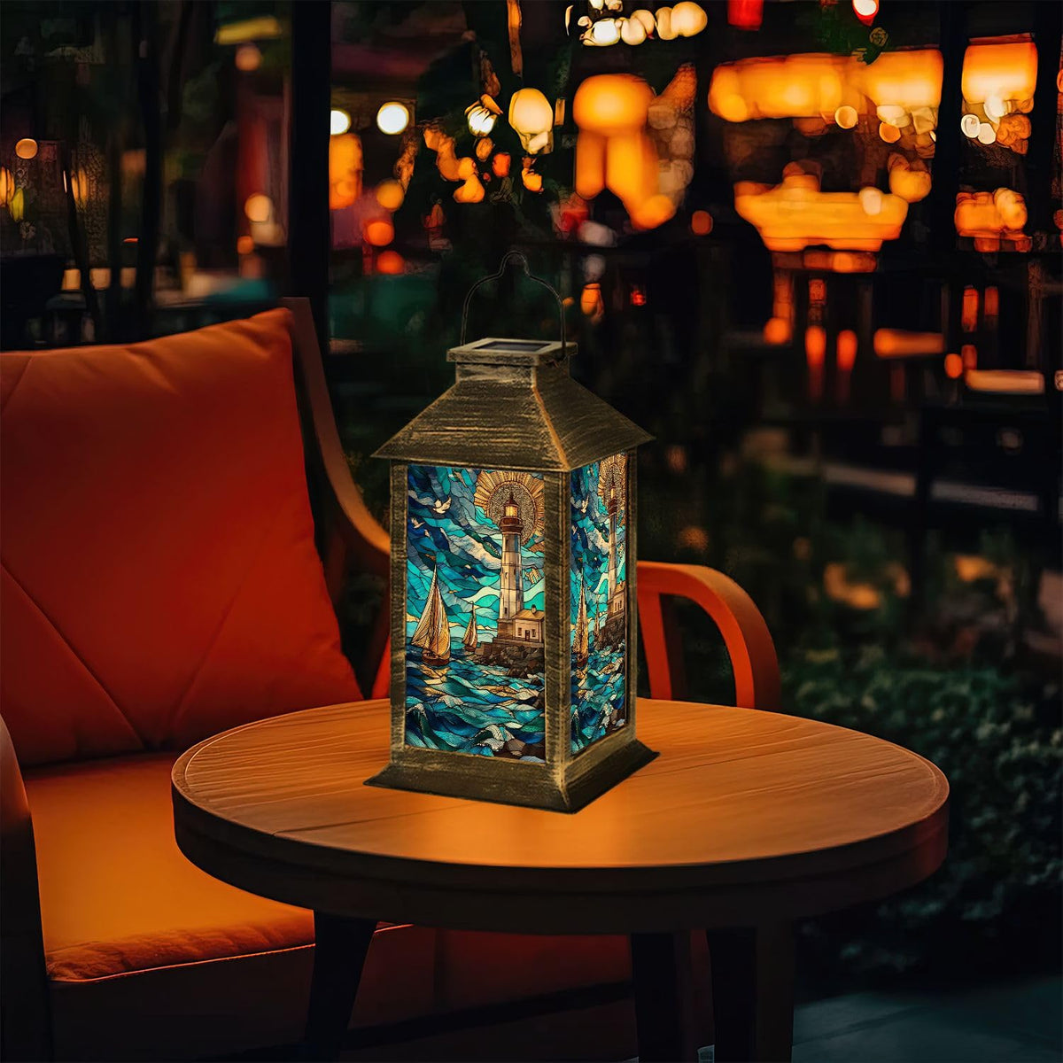 Solar Lantern Stained Glass Outdoor Waterproof Hanging Solar Light Z2304