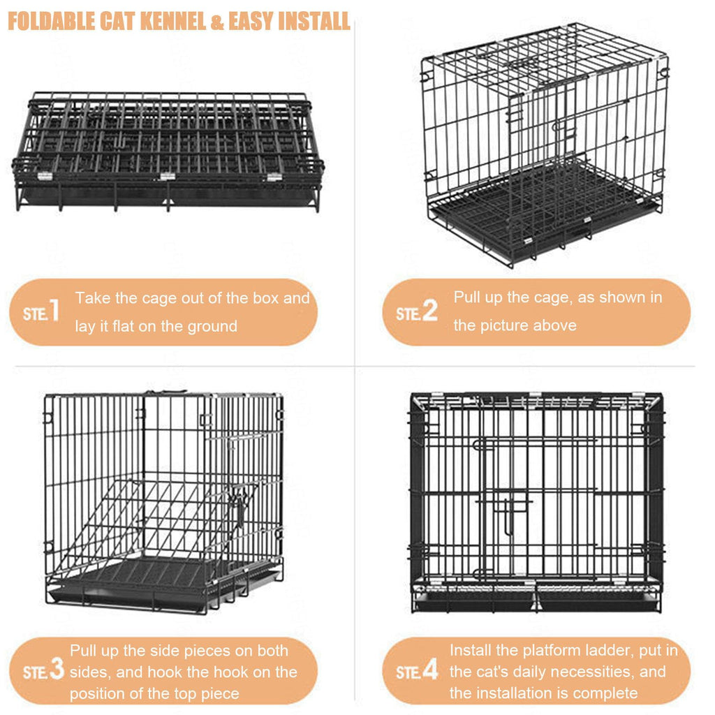Collapsible Metal Wire Cat Cage with Wheels D845
