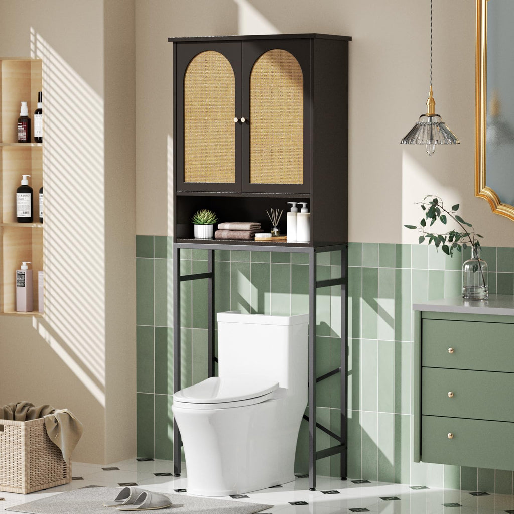 Rattan Wood Toilet Storage Cabinet with Metal Stand D4040