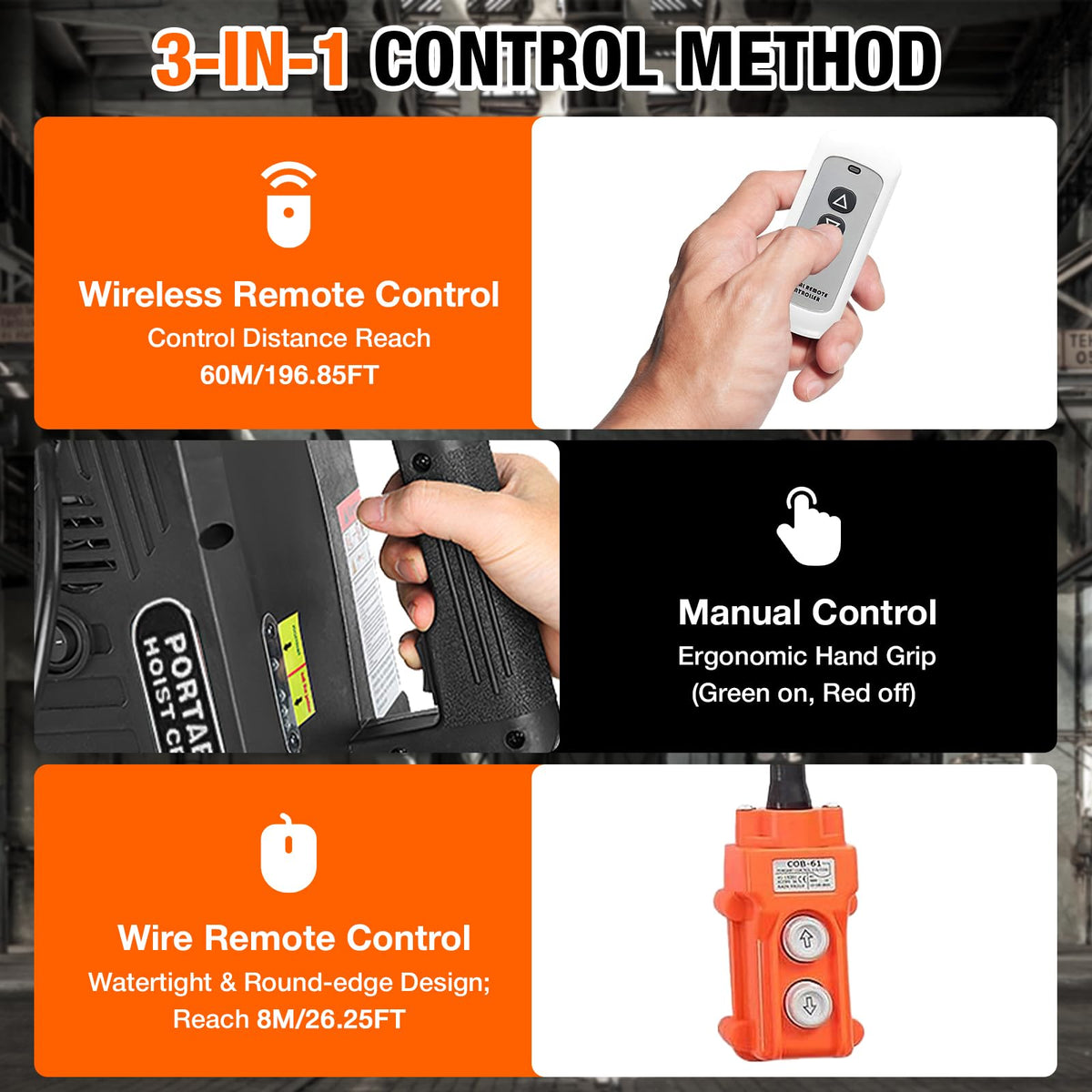 3-in-1 Electric Hoist 2200lb Capacity 110V F896498