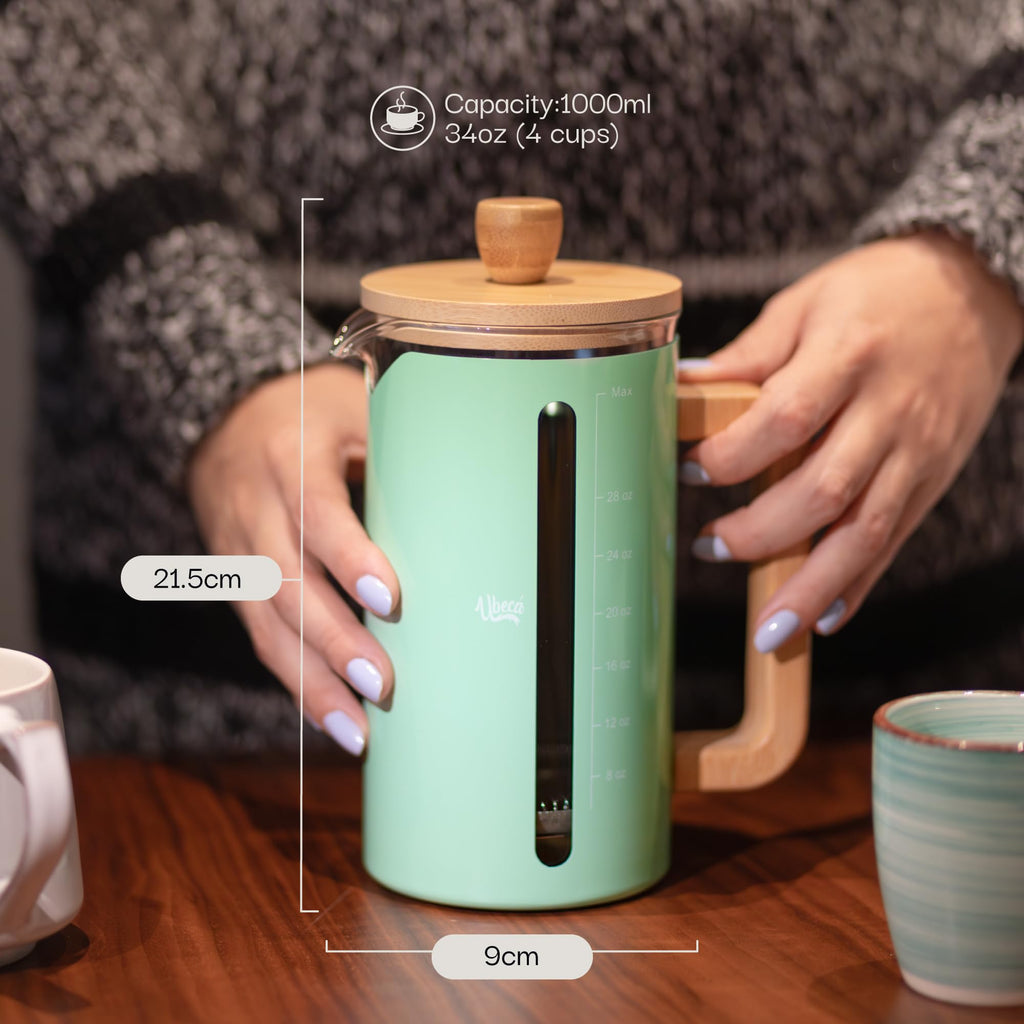 34 oz Mint Green Borosilicate Glass French Press E8370