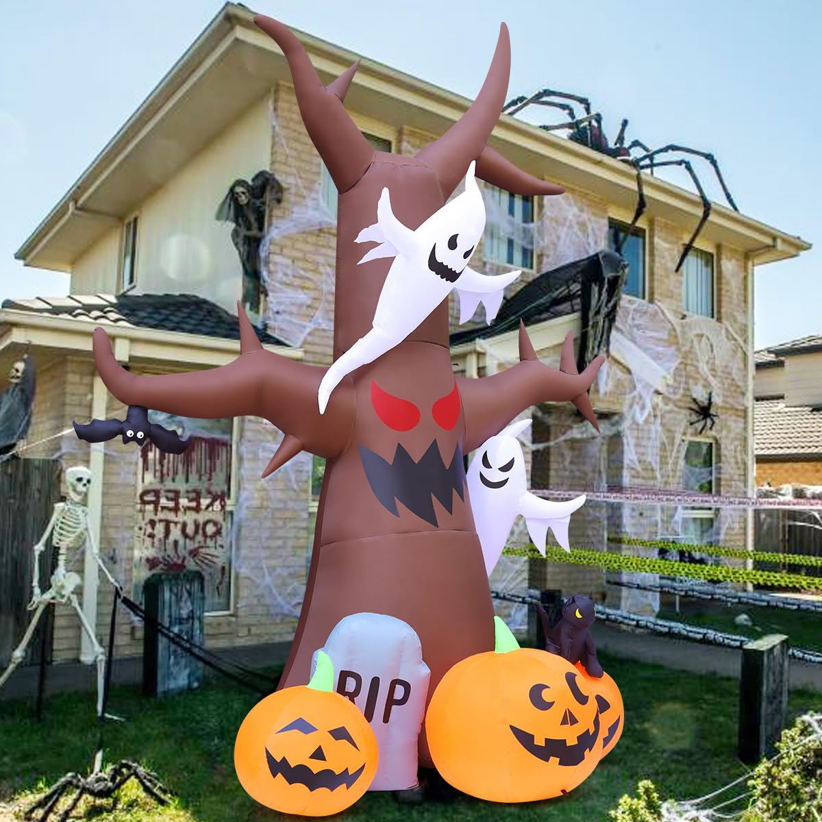 12 FT Halloween Inflatable Tree with Pumpkin Ghost Tombstone Built-in LEDs G776472