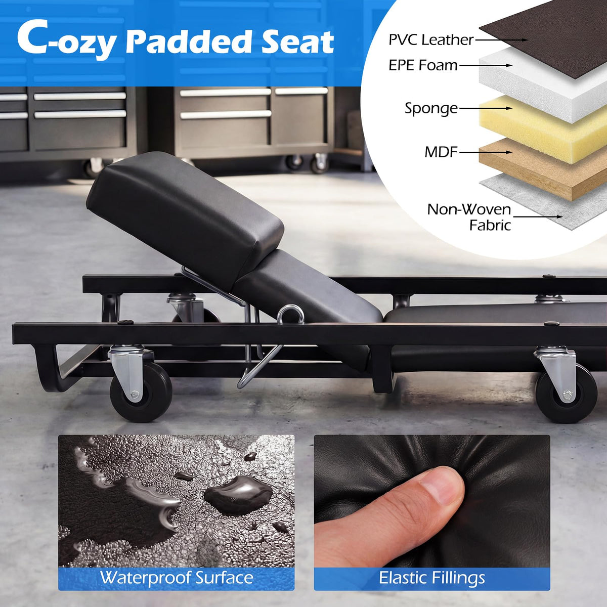40 Inch Padded Rolling Creeper with 6 Swivel Casters R165