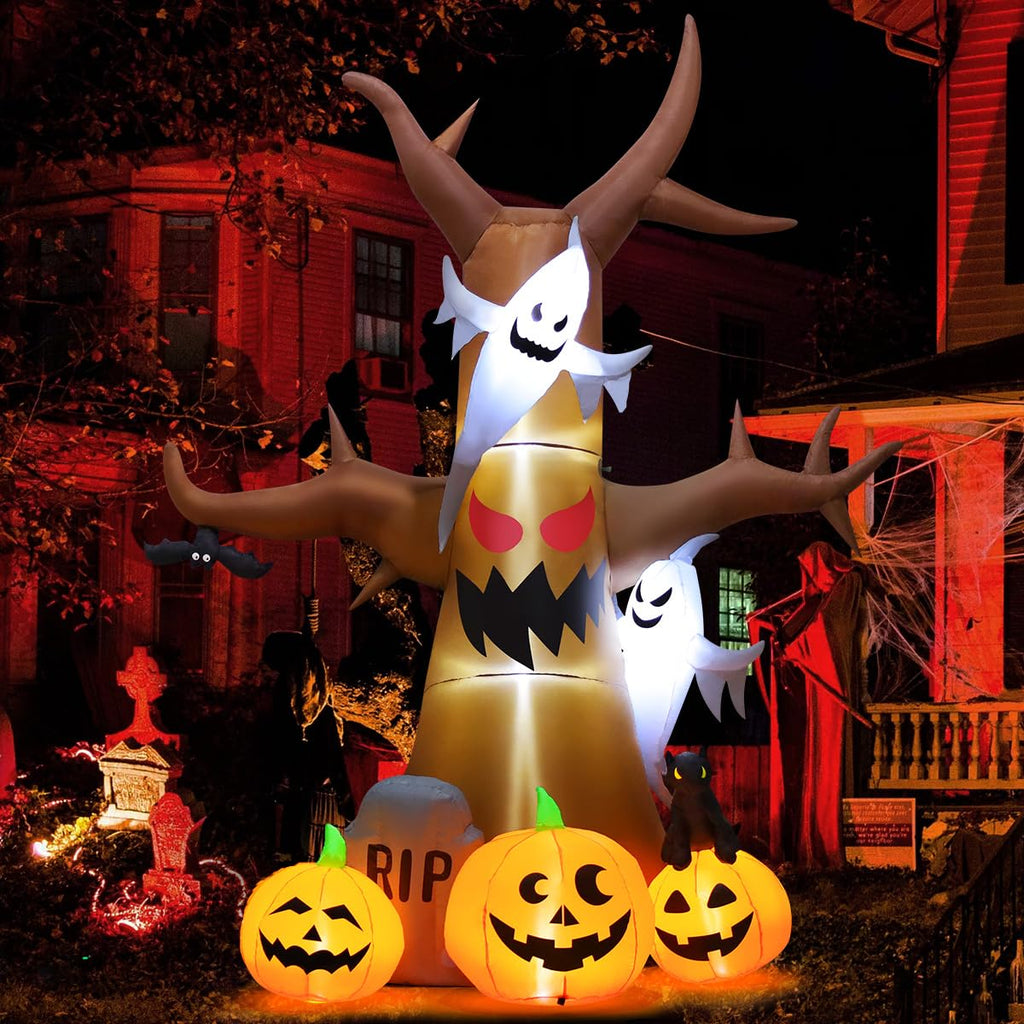 12 FT Halloween Inflatable Tree with Pumpkin Ghost Tombstone Built-in LEDs G776472