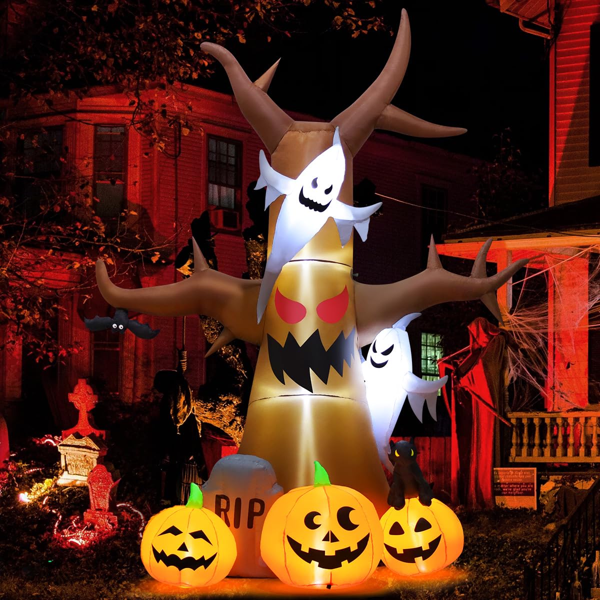 12 FT Halloween Inflatable Tree with Pumpkin Ghost Tombstone Built-in LEDs G776472