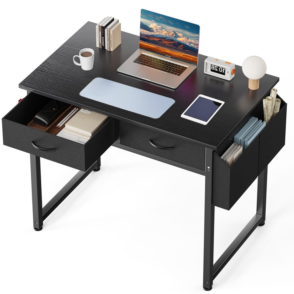 32" Black Computer Desk with Drawers Y70412