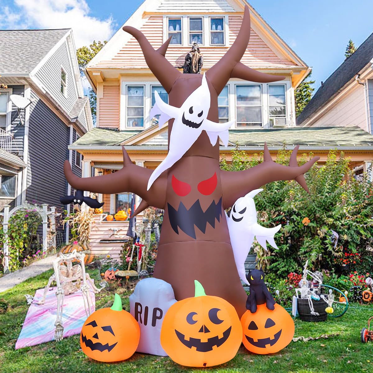 12 FT Halloween Inflatable Tree with Pumpkin Ghost Tombstone Built-in LEDs G776472