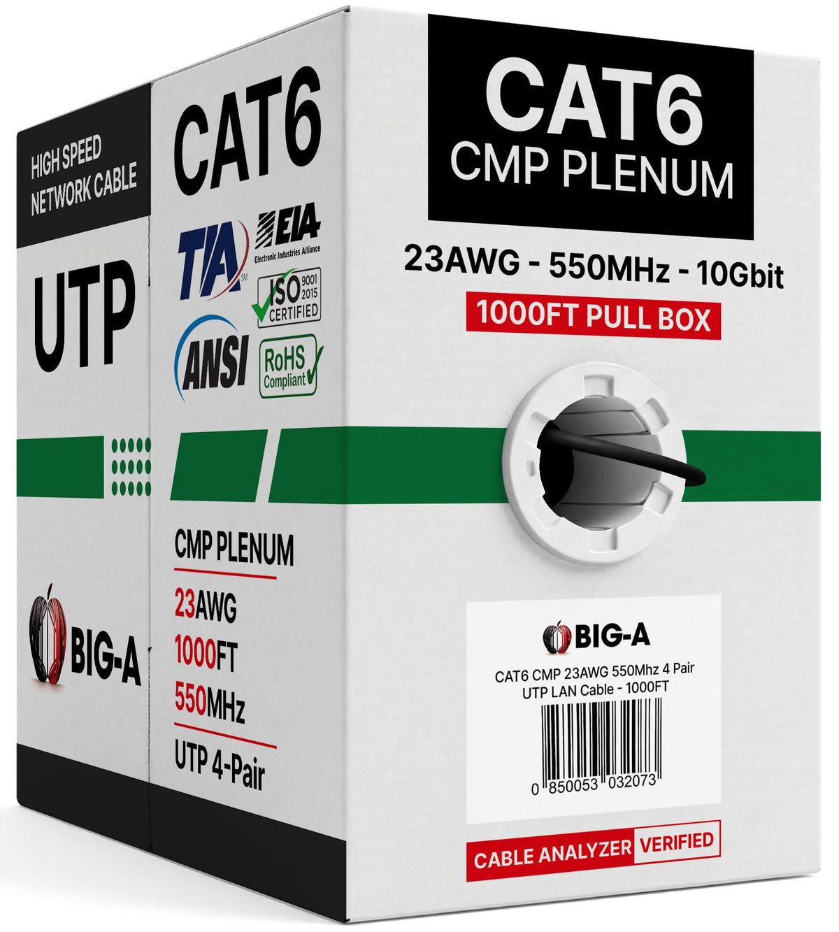 Cat 6 Plenum Ethernet Cable 1000ft Black F13660