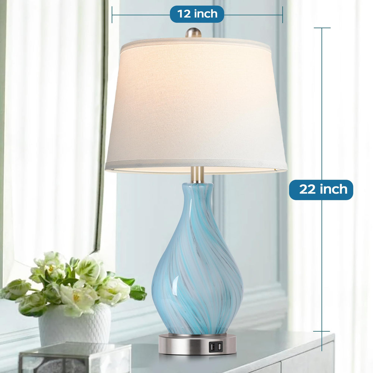 Set of 2 Touch Control Art Glass Table Lamp with USB Ports F31358