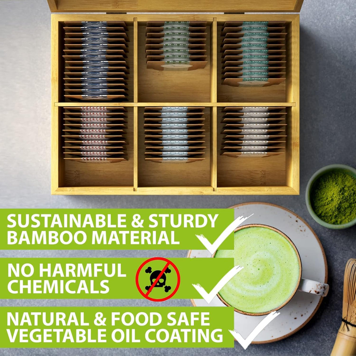 Bamboo Wood Tea Organizer Box 6-Slot K7472