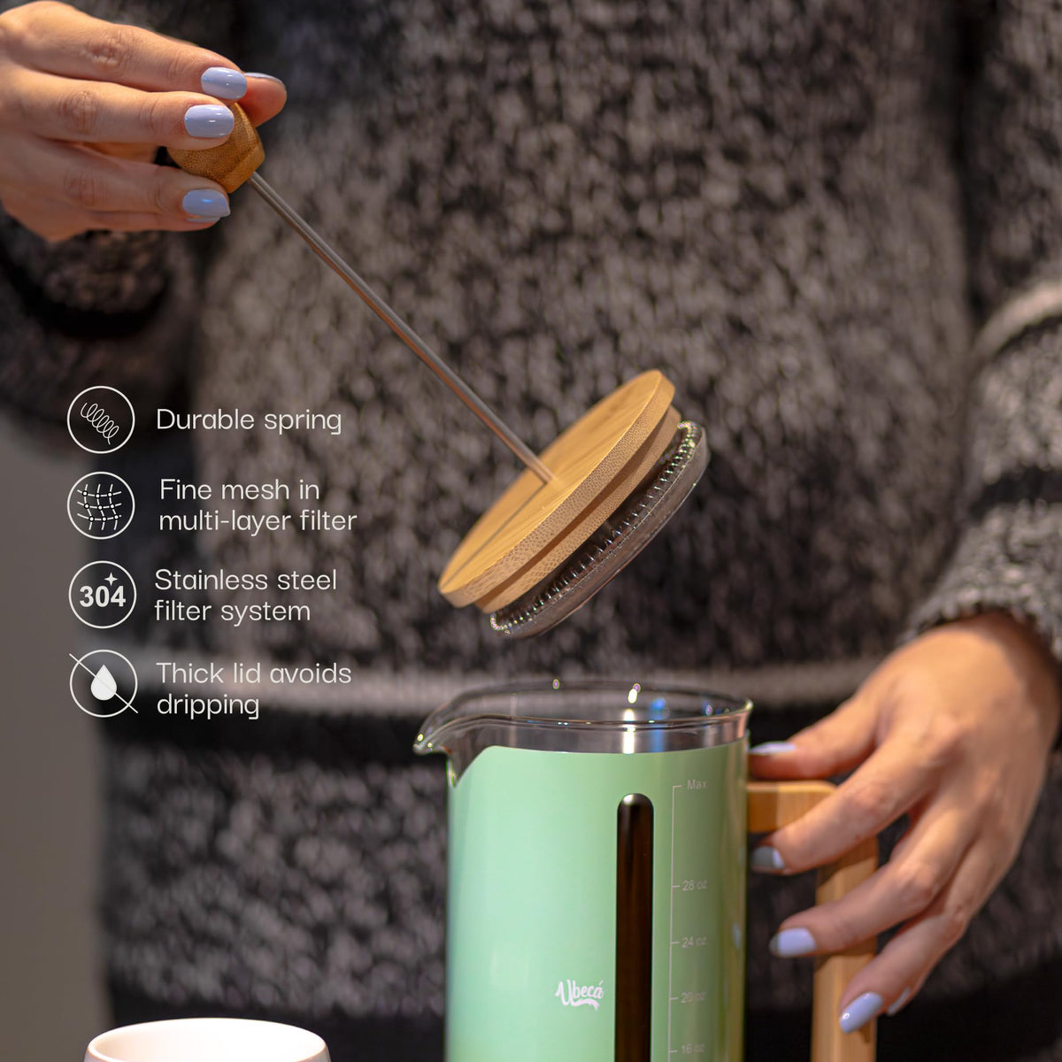 34 oz Mint Green Borosilicate Glass French Press E8370