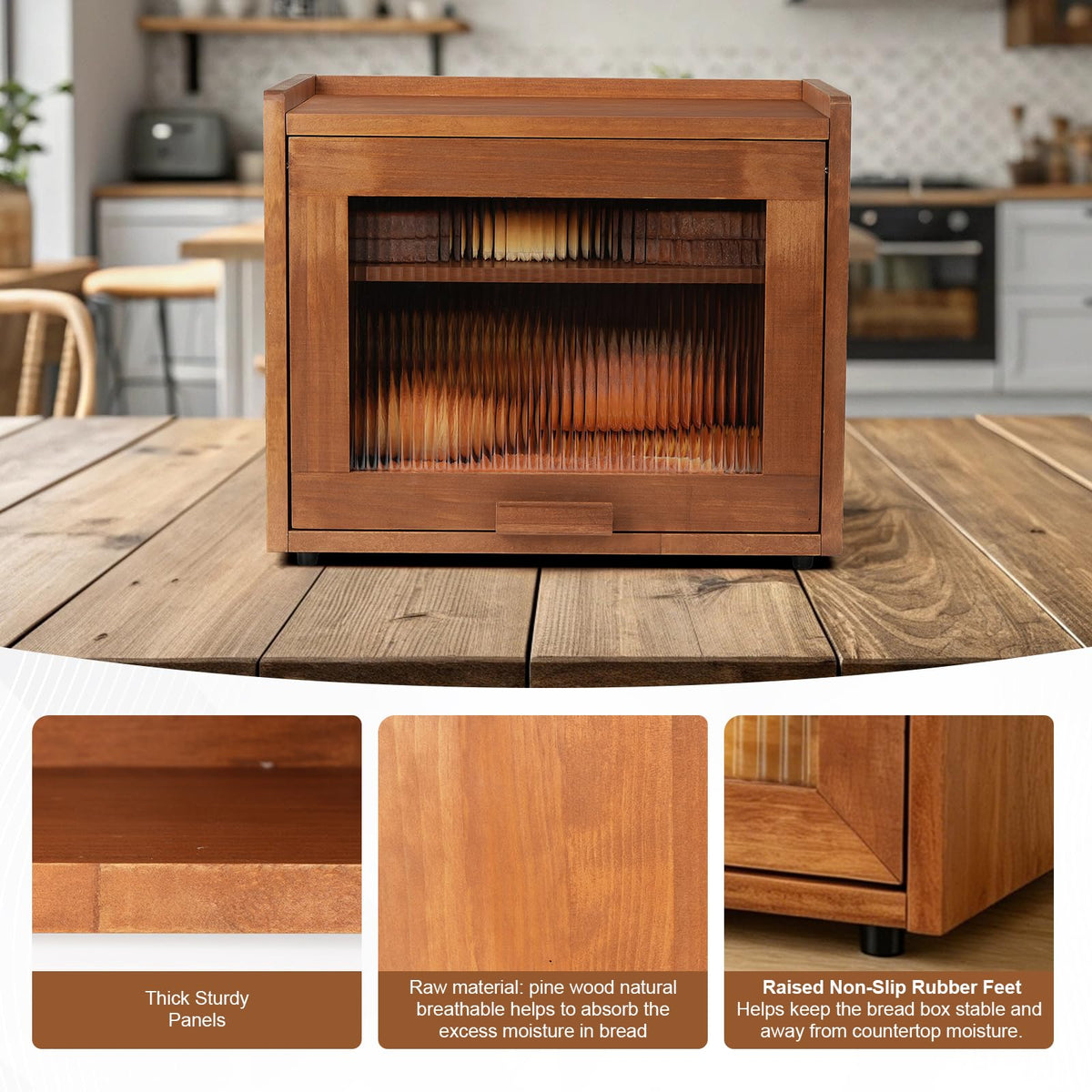 Brown 2 Tier Wooden Bread Box F4372