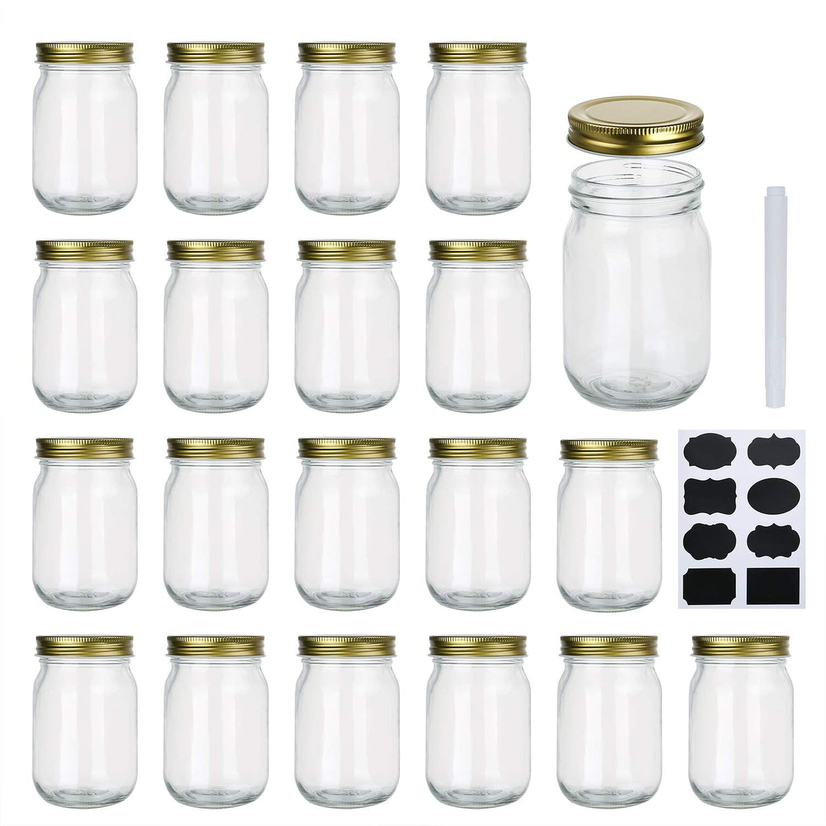12 oz Glass Jars With Lids, Set Of 20 E41229