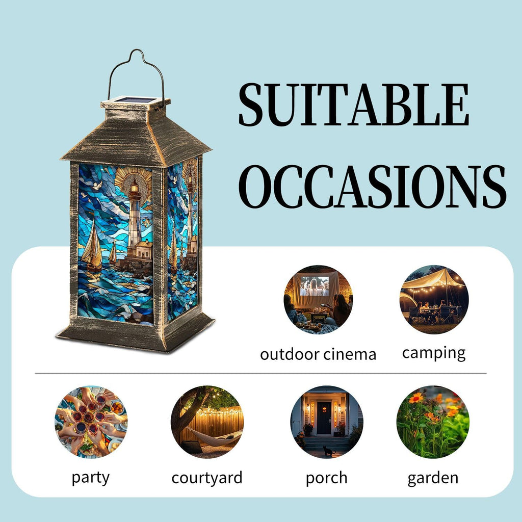 Solar Lantern Stained Glass Outdoor Waterproof Hanging Solar Light Z2304