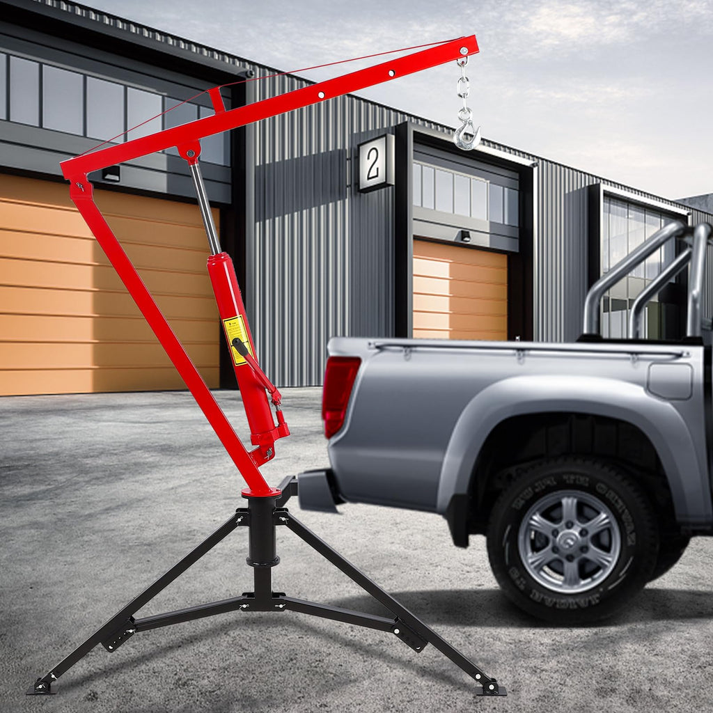 1000lbs Hydraulic Pickup Truck Crane, 360° Swivel Hitch Receiver Mounted with Adjustable Boom R696616