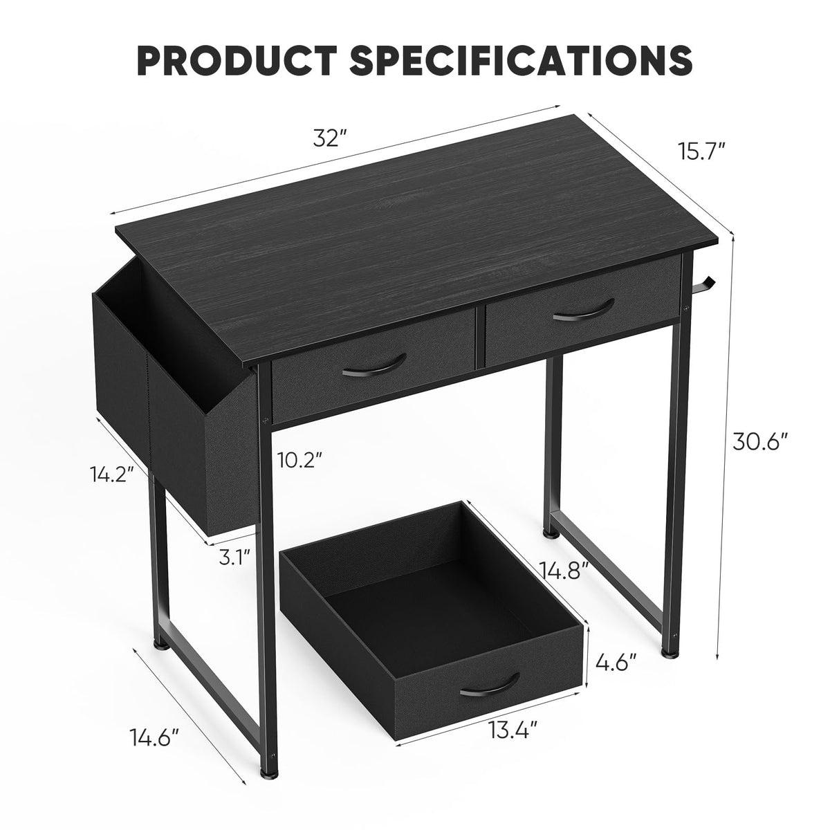 32" Black Computer Desk with Drawers Y70412