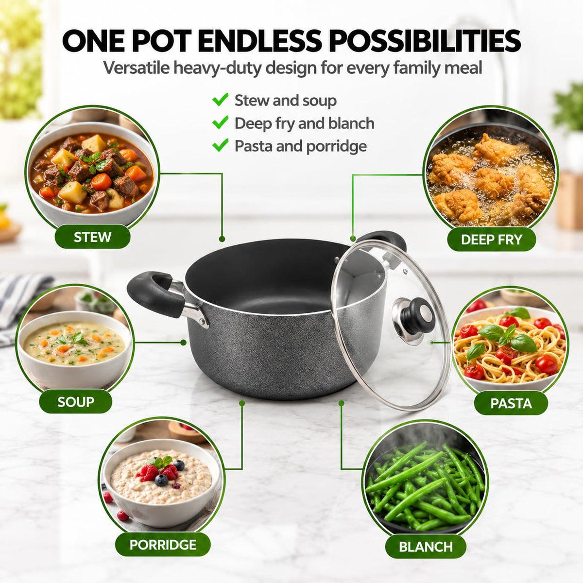 24QT Aluminum Sauce Pot with Glass Lid E85659