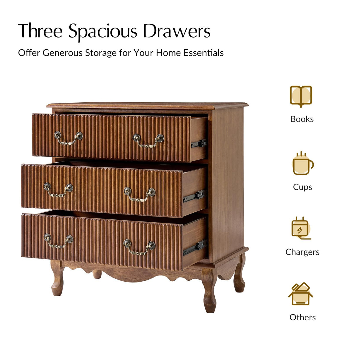 Set of 2 Wood Side Table with 3 Drawers and Charging Station D531134