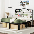 Queen 18 Inch Metal Platform Bed Frame with Headboard and Charging Station A649
