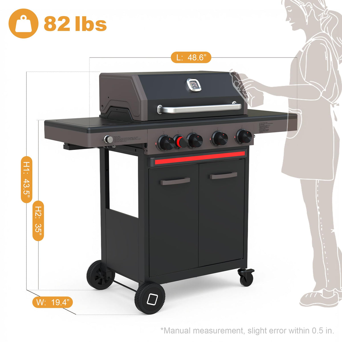 4 Burner Propane Gas Grill with Infrared Side Burner A52474