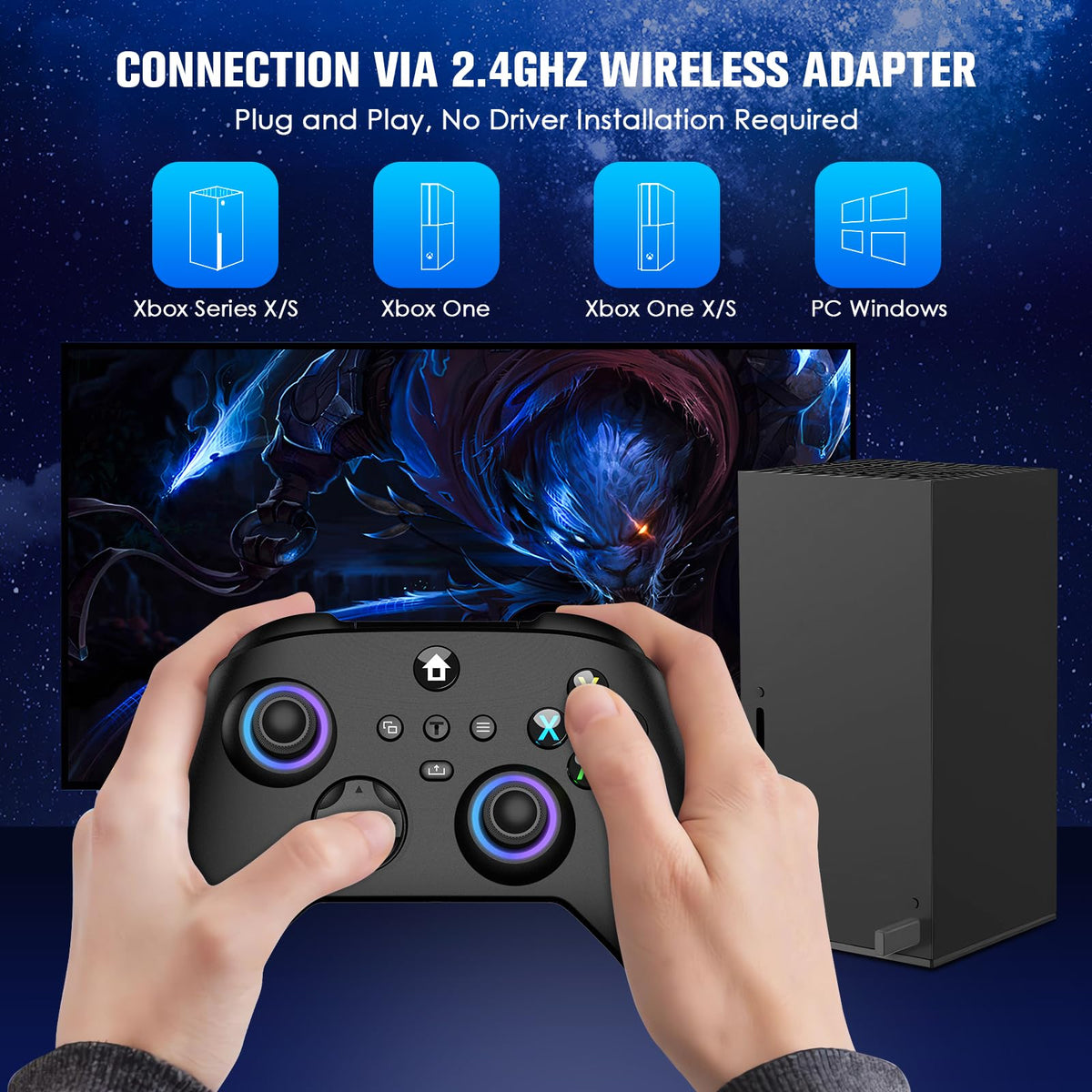 Wireless Controller with Hall Effect Joysticks, RGB Light, Dual Vibration, TURBO G101029