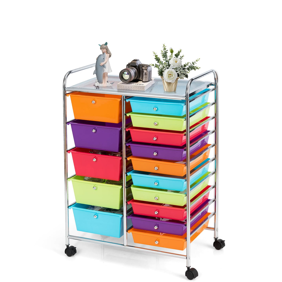 15 Drawer Rolling Cart with Lockable Wheels Q10635