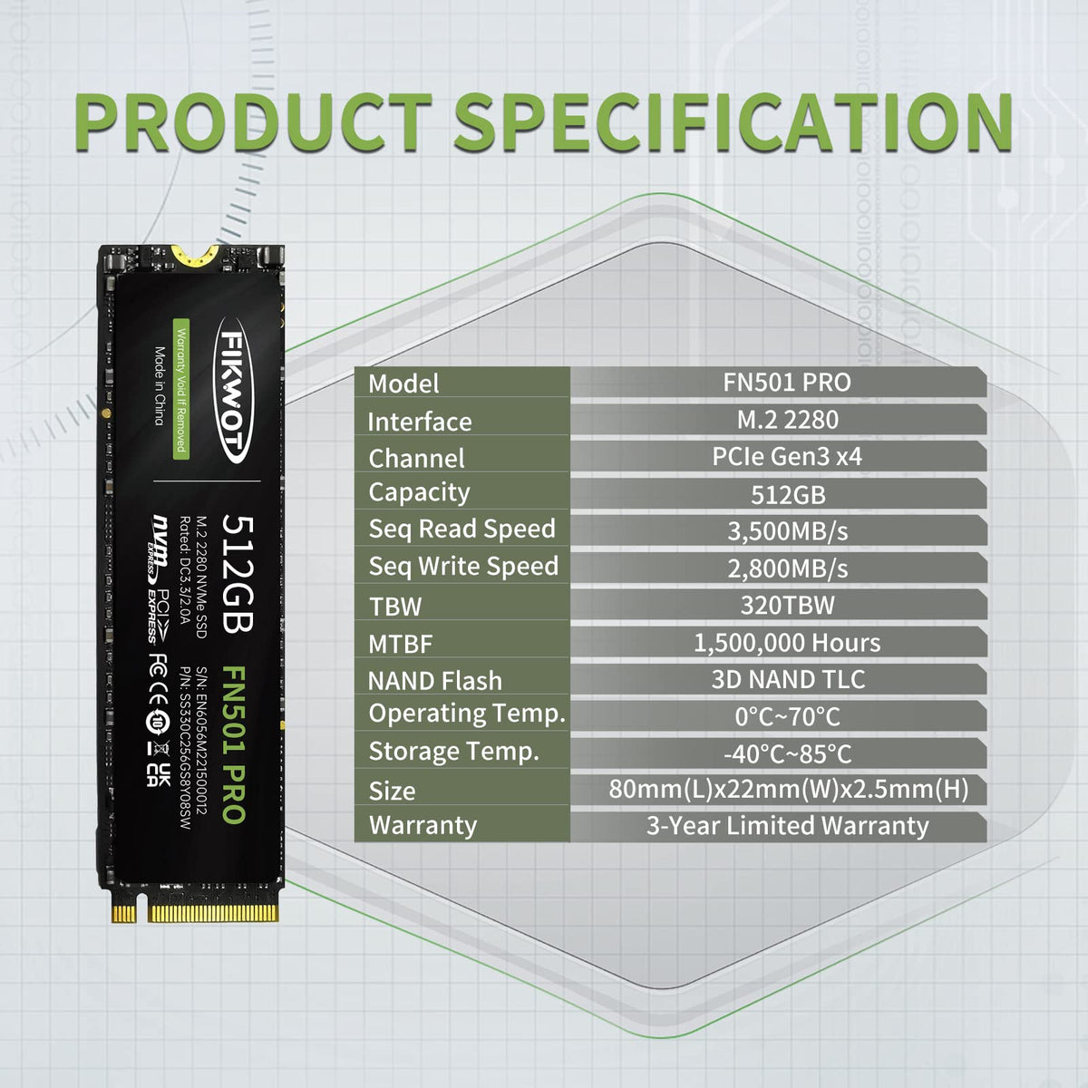 512GB NVMe M.2 2280 PCIe Gen3 x4 Internal Solid State Drive C60125