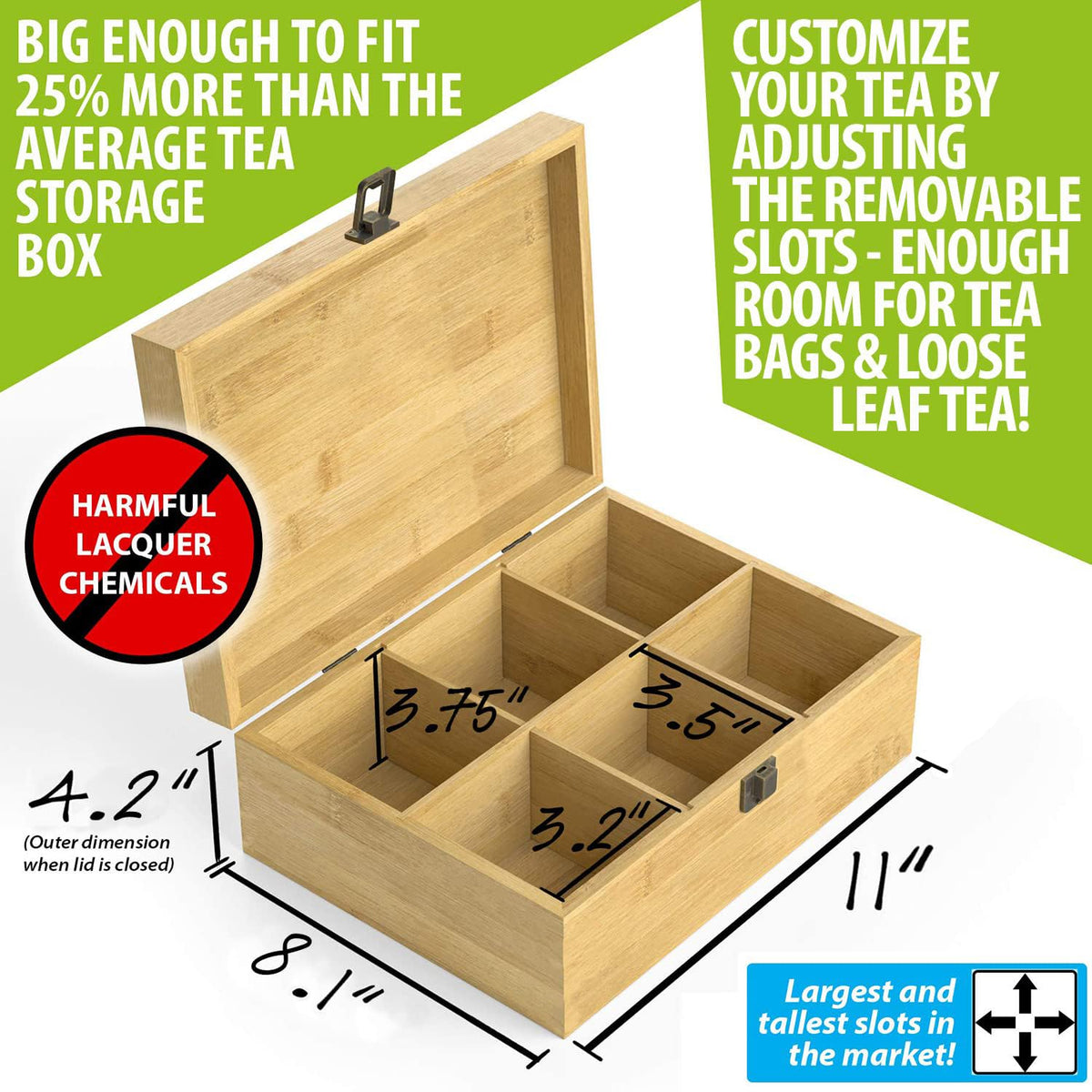 Bamboo Wood Tea Organizer Box 6-Slot K7472