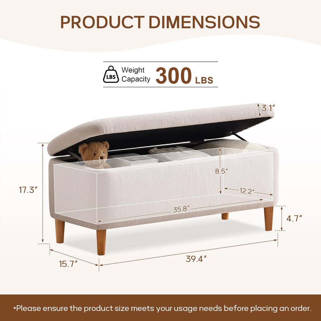 Beige Upholstered Storage Ottoman with Wooden Legs B69533