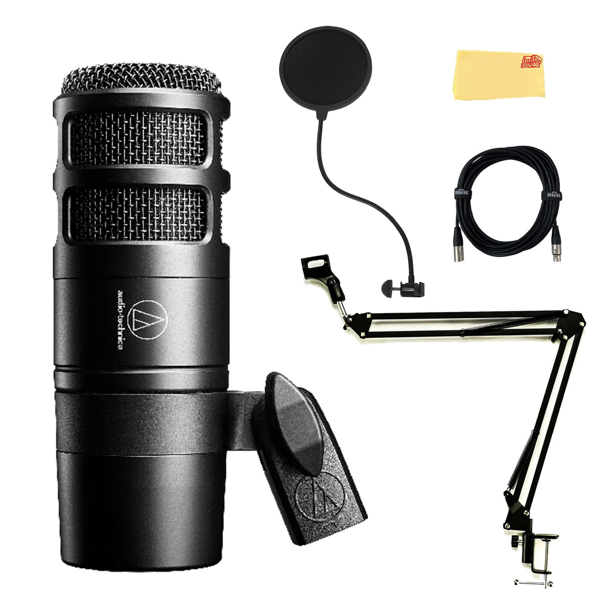 Hypercardioid Dynamic Podcast Microphone Bundle with Pop Filter, Boom Arm, XLR Cable P779