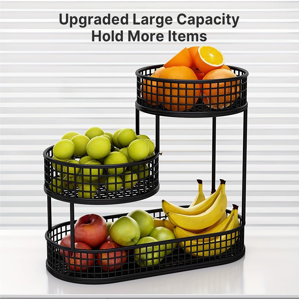3-Tier Black Metal Fruit Basket with Cover R956412