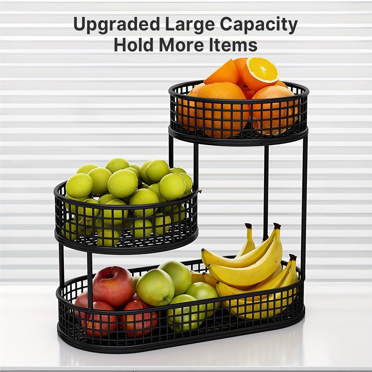 3-Tier Black Metal Fruit Basket with Cover R956412