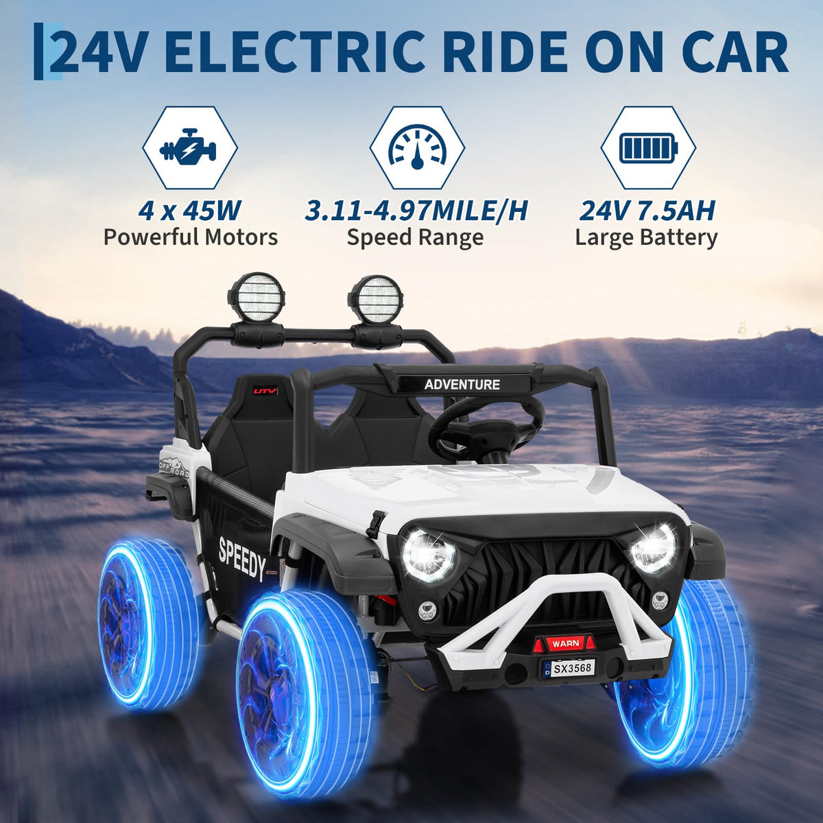 24V 4WD Electric Car 2 Seater UTV with Remote Control W913