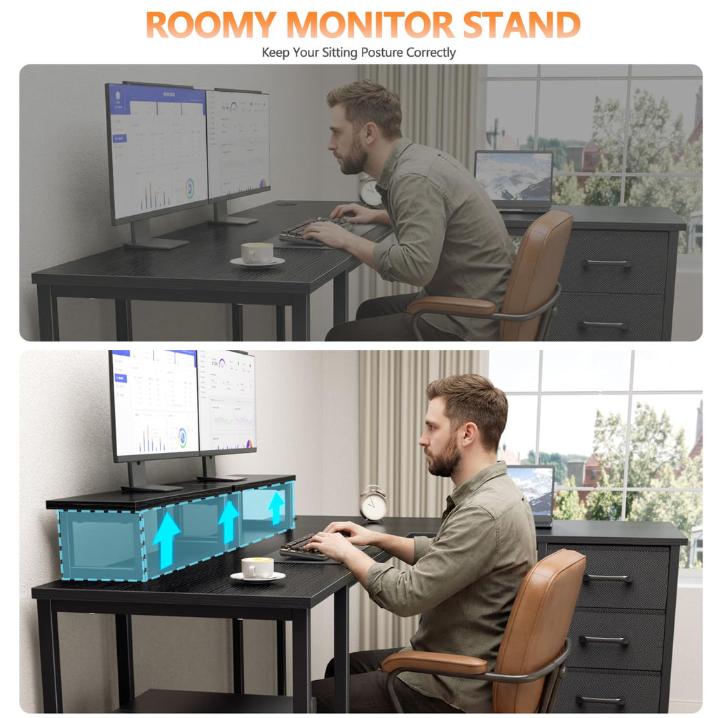 59 inch L Shaped Computer Desk with Power Outlets I87697