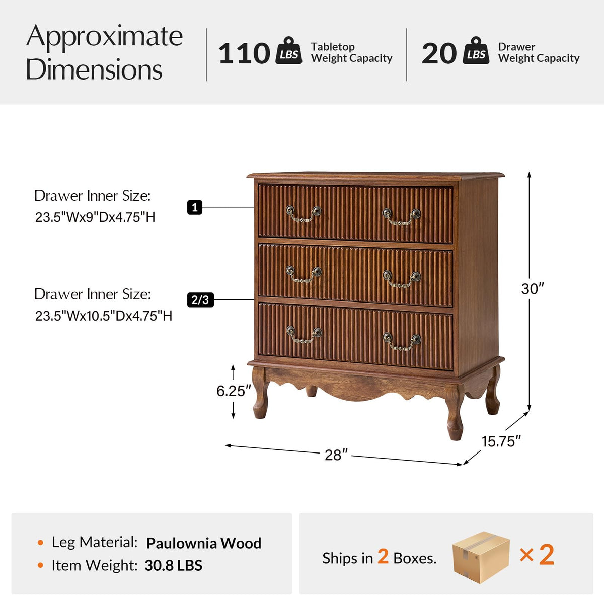 Set of 2 Wood Side Table with 3 Drawers and Charging Station D531134