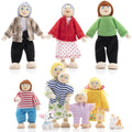 Wooden Dollhouse Dolls Family Set of 8 Miniature Figures and 2 Pets Q73694