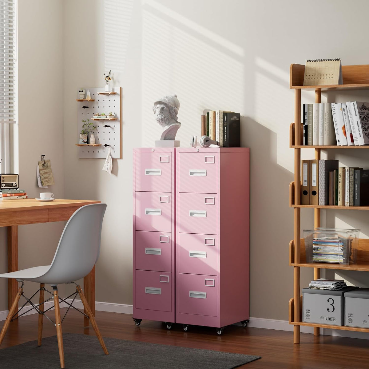 4 Drawer Metal File Cabinet with Lock and Wheels B4110