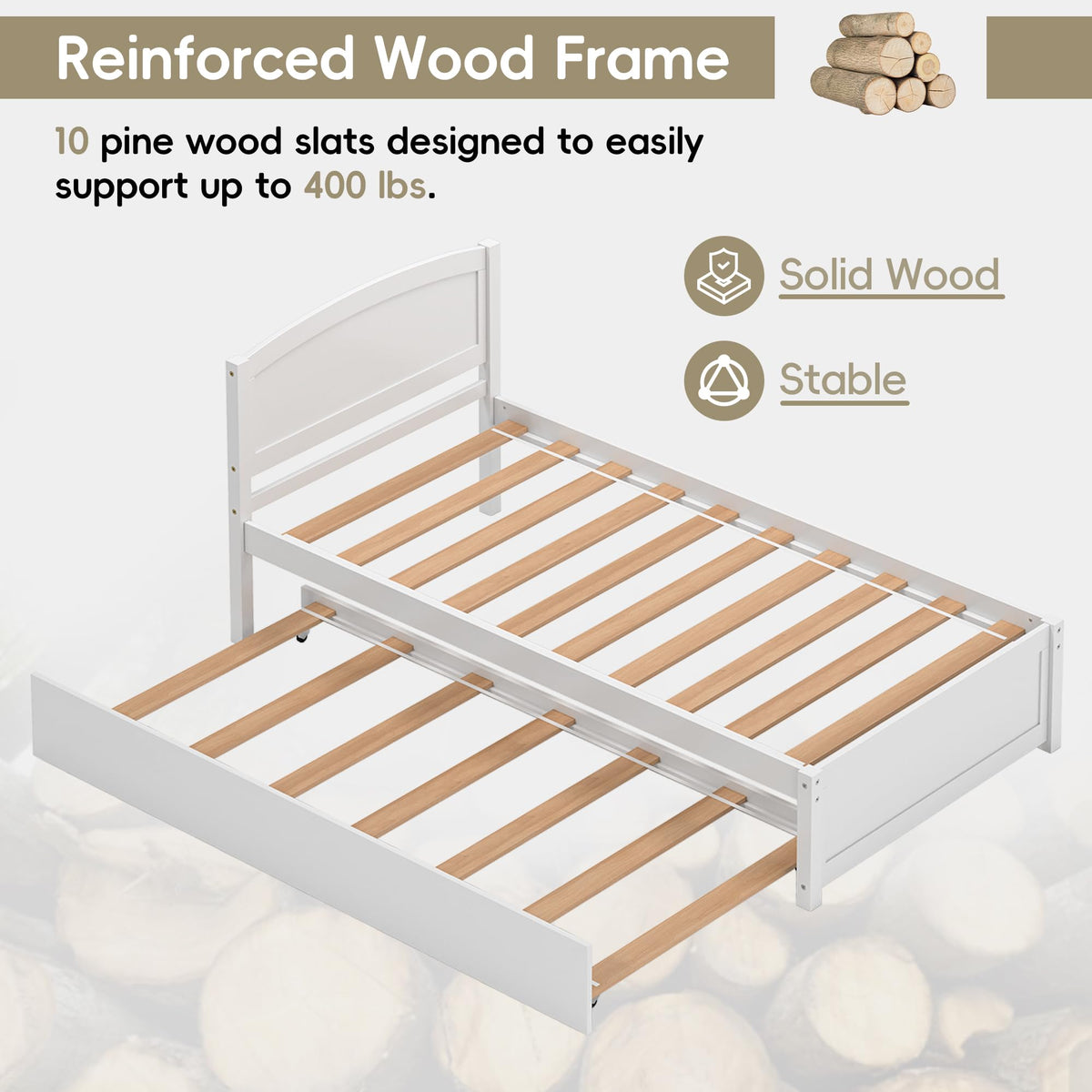 White Twin Trundle Bed with Headboard J4108