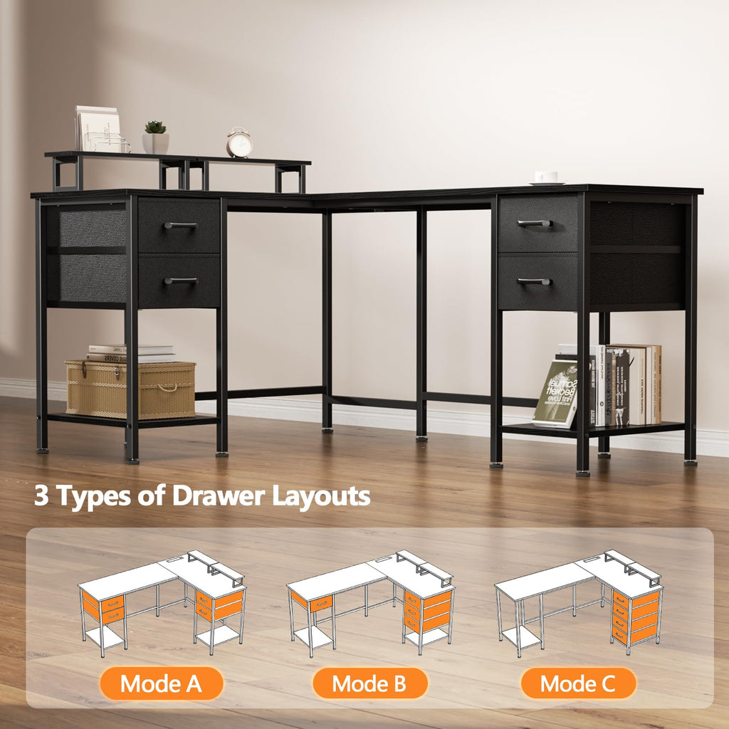 59 inch L Shaped Computer Desk with Power Outlets I87697