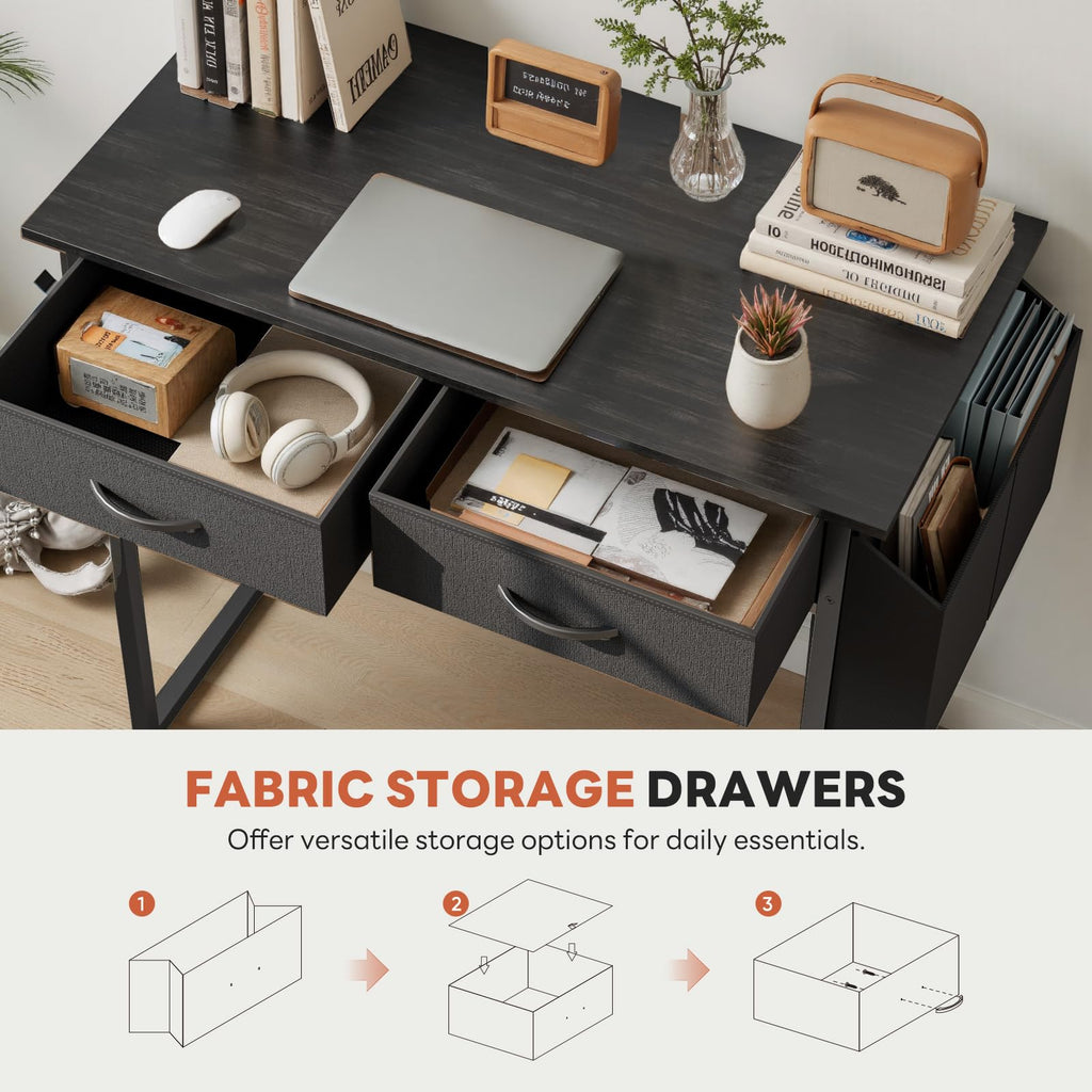 32" Black Computer Desk with Drawers Y70412